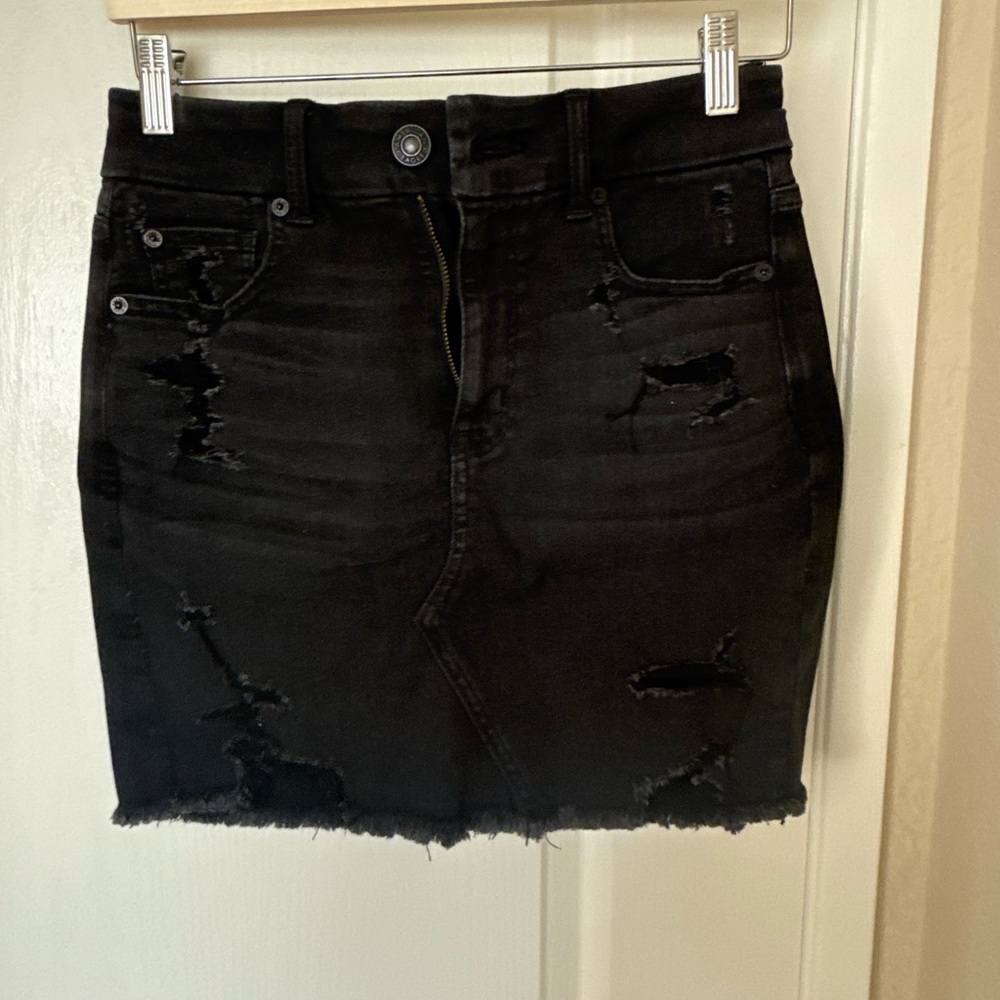 American Eagle Outfitters Black Ripped Mini Skirt